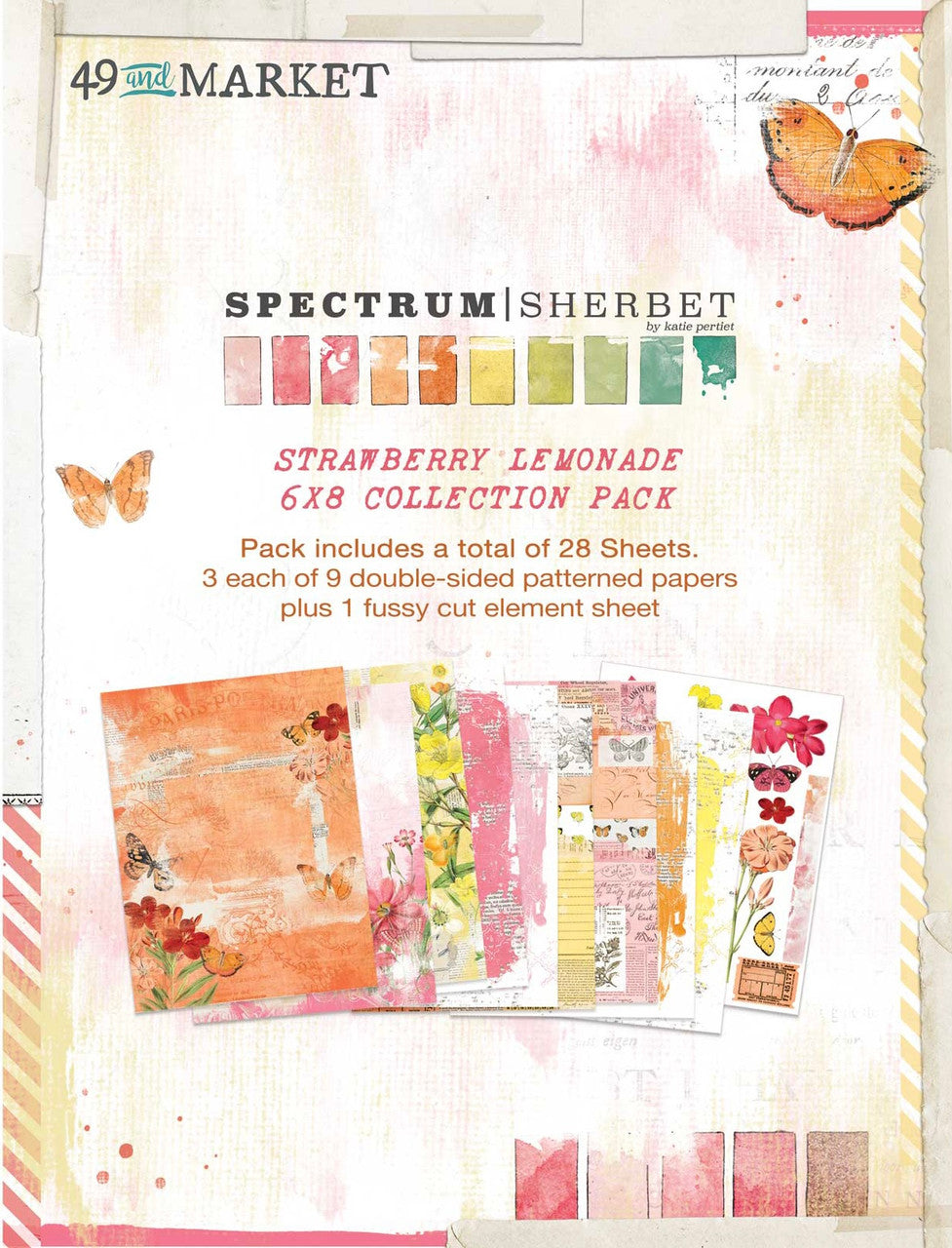 49 &amp; Market Spectrum Sherbet - Colección de papel de limonada de fresa de 6” x 8”